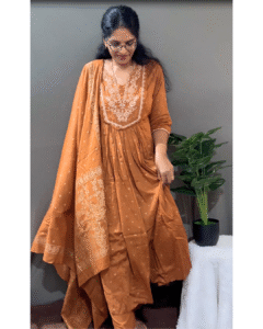 Rust Orange Embroidered Anarkali with Dupatta
