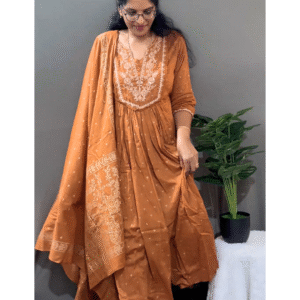 Rust Orange Embroidered Anarkali with Dupatta
