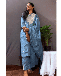 Blue Embroidered Dupatta Pants Set