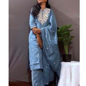 Blue Embroidered Dupatta Pants Set